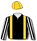 Black, white striped sleeves, gold braces & cap