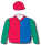 Red & royal blue halves, emerald green sleeves & red cap