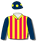 YELLOW AND RED STRIPES, NAVY BLUE SLEEVES, NAVY BLUE AND YELLOW SPOTS CAP