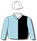 PALE BLUE AND BLACK HALVES, WHITE BAND AND CAP, PALE BLUE SPOTS