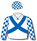 WHITE, ROYAL BLUE CROSSED SASHES, CHECKED SLEEVES, CHECKED CAP