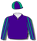 Purple, emerald green striped sleeves & band, quartered cap