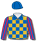 Royal blue & old gold chequers, royal blue & red striped sleeves, royal blue cap