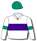 White, purple band, emerald green armbands & cap
