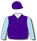 Purple, light blue sleeves, purple cap