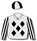 Silver, black diamonds (b&f), striped sleeves & quartered cap