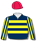 DARK BLUE, YELLOW HOOPS, STRIPED SLEEVES, RED CAP