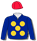 ROYAL BLUE AND GOLD SPOTS, RED CAP
