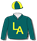 Dark green, yellow stylised logo (b&f) & quartered cap