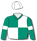 Emerald green & white quarters, emerald green sleeves, white armbands & cap