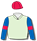 Eau de nil, royal blue sleeves, red arm bands & cap
