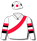 WHITE, RED SASH, WHITE, RED AND BLACK HOOPED SLEEVES, WHITE, RED AND BLACK SPOTS CAP