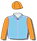 SKY BLUE, MAUVE SEAMS, ORANGE SLEEVES AND CAP