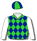 LIME GREEN, ROYAL BLUE DIAMONDS, WHITE SLEEVES, LIME GREEN AND ROYAL BLUE QUARTERED CAP