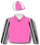 Pink, black & white striped sleeves, quartered cap with pink pompom