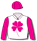 White, hot pink clover leaves, hot pink sleeves, hot pink cap with white clover leaves
