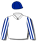 WHITE, EMBROOK THOROUGHBREDS LOGO, ROYAL BLUE STRIPED SLEEVES AND CAP