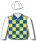 Royal blue & gold chequers, white sleeves & cap