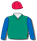EMERALD GREEN, ROYAL BLUE SLEEVES, RED CAP