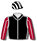 Black, white seams, maroon sleeves with white seams, black & white striped cap
