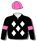 Black, white diamonds, pink arm bands & cap