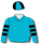 Turquoise, black hooped sleeves, black band, quartered cap