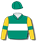 Emerald green, gold sleeves, white band, emerald green armbands & cap