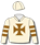 Cream, chocolate Maltese Cross (b&f), hooped sleeves, cream cap with chocolate pom pom