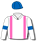 White,pink braces,royal blue arm bands and cap