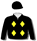 BLACK AND YELLOW DIAMONDS, BLACK SLEEVES, HALVED CAP