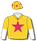 Gold, cherry star (b&f), gold & white halved sleeves, gold cap with cherry stars