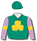 EMERALD GREEN, GOLD SHAMROCK, LILAC SLEEVES, GOLD ARMBANDS
