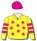 Yellow, hot pink stars (b&f), hooped sleeves & cap