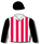 WHITE, RED STRIPES, BLACK SLEEVES AND CAP