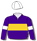 Purple, gold band, white arm bands & cap