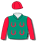 Emerald green, red horseshoes, sleeves & cap