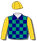 NAVY BLUE, EMERALD GREEN CHECKS, GOLD SLEEVES AND CAP