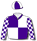 PURPLE, WHITE QUARTERS, CHECKED SLEEVES, QUARTERED CAP