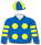 Royal blue,yellow spots,hooped sleeves,quartered cap