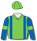 LIME, ROYAL BLUE BRACES, ROYAL BLUE SLEEVES, LIME ARMBANDS AND CAP