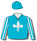 Turquoise, silver fleur de lys (b&f), turquoise & silver striped sleeves & striped cap