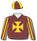 Brown, gold Maltese Cross, striped sleeves, quartered cap