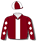 MAROON, WHITE STRIPE AND DIAMOND SLEEVES, QUARTERED CAP