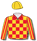 Scarlet & gold chequers, striped sleeves & gold cap