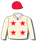 Cream, red stars, cream sleeves, red cap