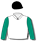 White, emerald green sleeves, black cap