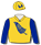 Gold, royal blue fernleaf (b&f), royal blue sleeves, gold cap with royal blue fernleaf
