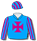 PALE BLUE, CERISE MALTESE CROSS AND STRIPED SLEEVES, STRIPED CAP
