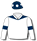 WHITE, NAVY BLUE YOKE AND ARMBANDS, NAVY BLUE AND WHITE SPOTS CAP, WHITE POM POM