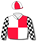 WHITE, RED QUARTERS, BLACK CHECKED SLEEVES, RED AND WHITE QUARTERED CAP